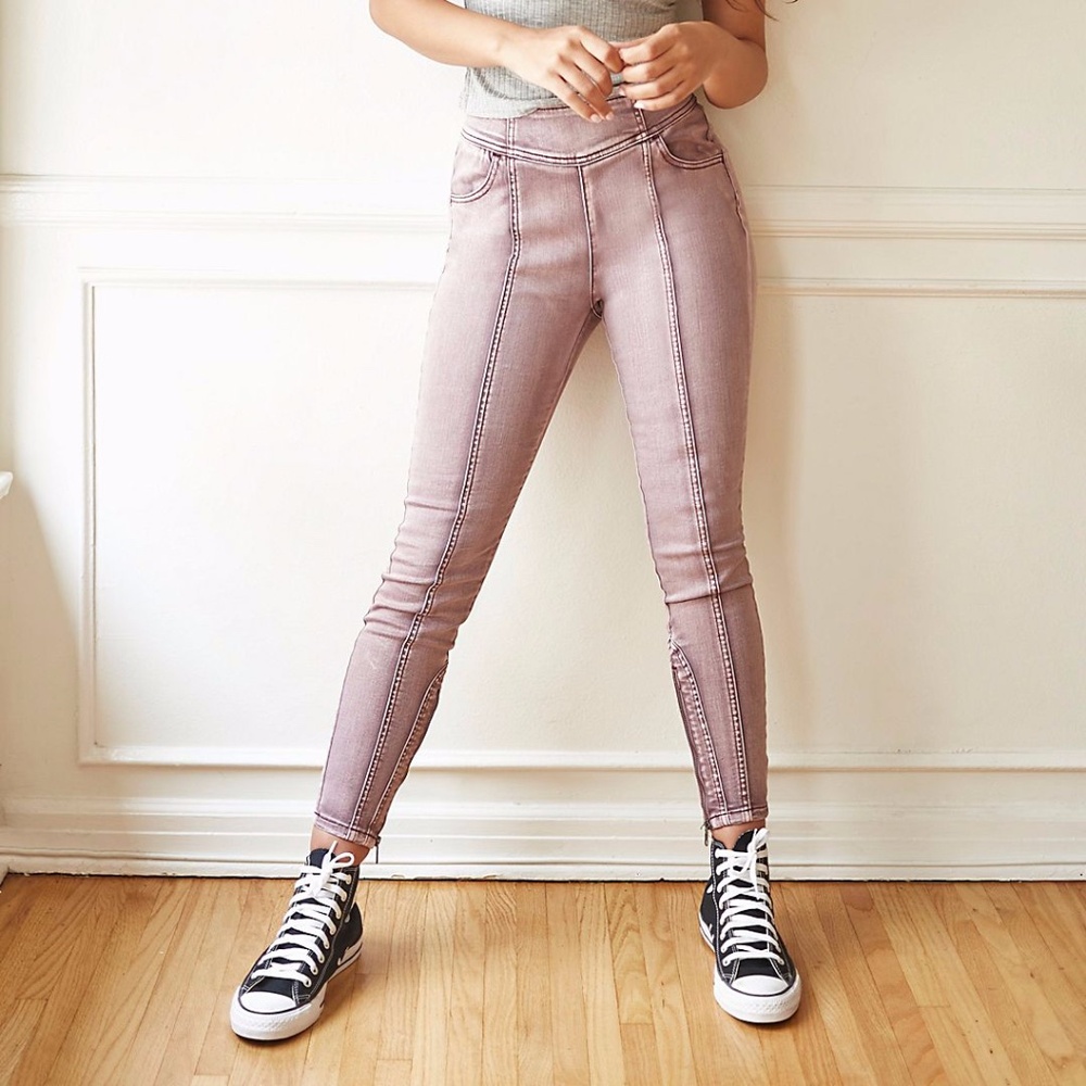 NWT Free People CRVY Mercury Purple Skinny Zip Jeans Size 35